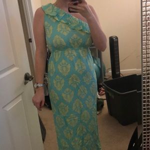 One sleeve teal sun dress